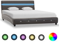 Bed frame with LED light gray faux leather 160x200 cm - Bed Frame