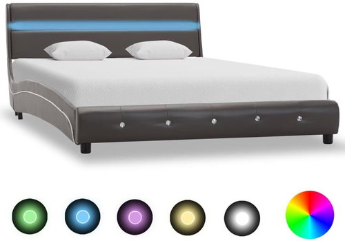 Bed frame with LED light gray faux leather 160x200 cm - Bed Frame - Main image