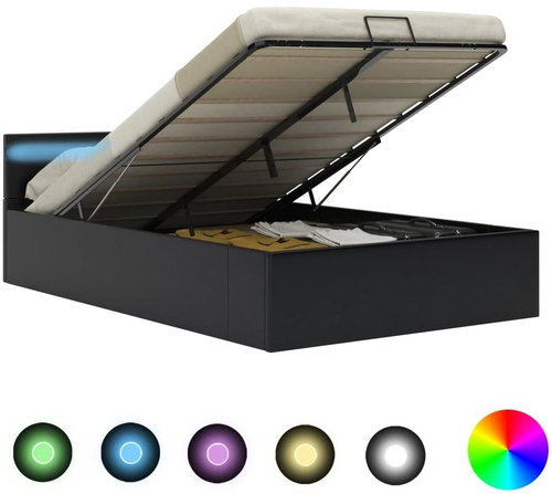 Bed frame with LED storage space black faux leather 140x200 cm - Bed Frame - Main image