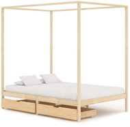 Bed frame with canopy 2 drawers solid pine 140x200 cm - Bed Frame