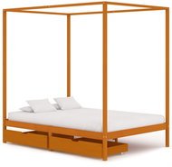 Bed frame with canopy 2 drawers solid pine 140x200 cm - Bed Frame