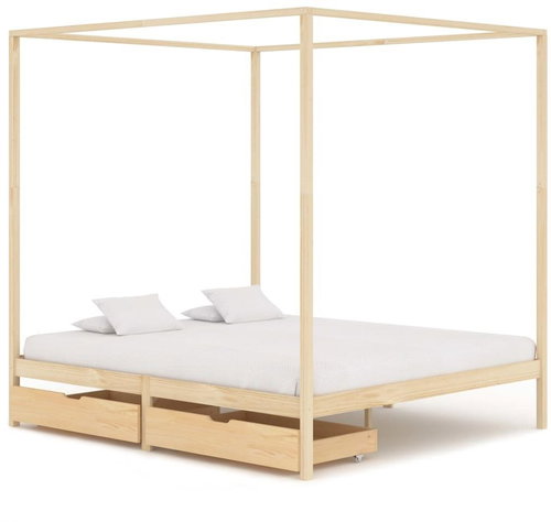 Bed frame with canopy 2 drawers solid pine 180x200 cm - Bed Frame - Main image