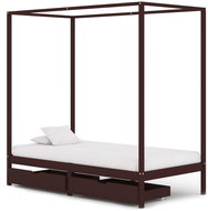 Bed frame with canopy 2 drawers dark brown pine 100x200 cm - Bed Frame