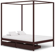 Bed frame with canopy 2 drawers dark brown pine 140x200 cm - Bed Frame