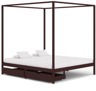 Bed frame with canopy 2 drawers dark brown pine 160x200 cm - Bed Frame