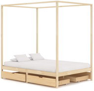 Bed frame with canopy 4 drawers solid pine 140x200 cm - Bed Frame