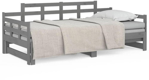 Pull-out bed grey solid pine 2× (90 × 200) cm, 820344 - Bed - Main image