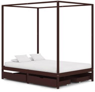 Bed frame with canopy 4 drawers dark brown pine 140x200 cm - Bed Frame