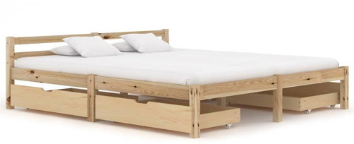 Bed frame with 4 drawers solid pine wood 180x200 cm - Bed Frame - Main image
