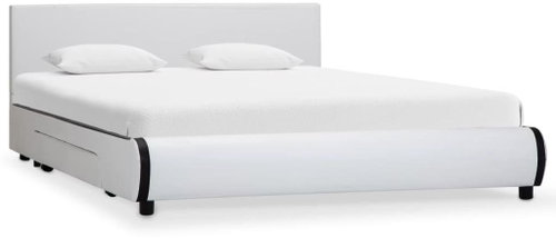 Bed frame with drawers white faux leather 140x200 cm - Bed Frame - Main image