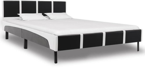 Bed frame black and white faux leather 160x200 cm - Bed Frame - Main image