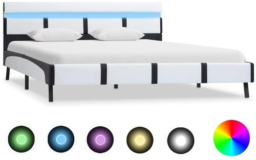 Bed frame with LED light white faux leather 160x200 cm - Bed Frame - Main image
