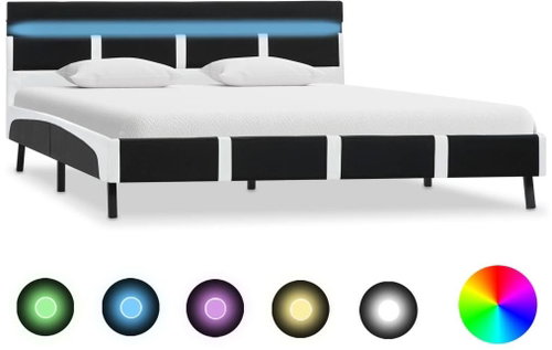 Bed frame with LED light black faux leather 120x200 cm - Bed Frame - Main image