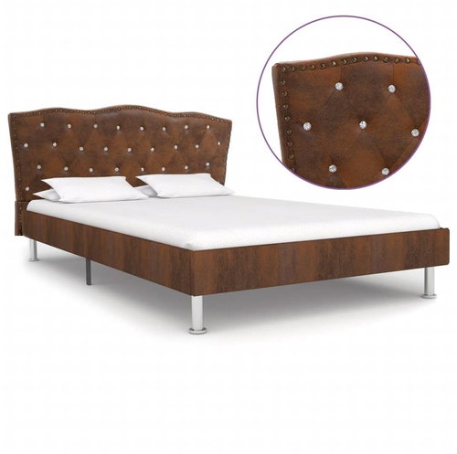 Bed frame brown faux brushed leather 120x200 cm - Bed Frame - Main image