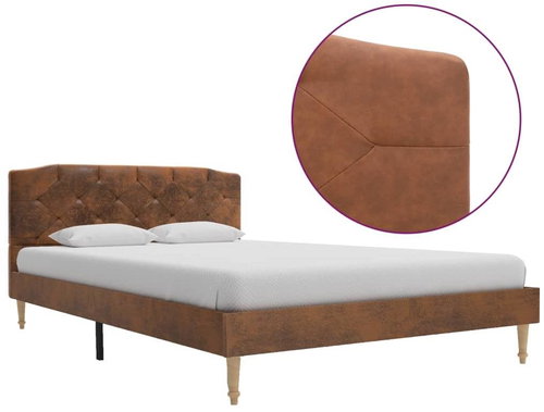 Bed frame brown faux brushed leather 120x200 cm - Bed Frame - Main image