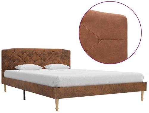 Bed frame brown faux brushed leather 140x200 cm - Bed Frame - Main image
