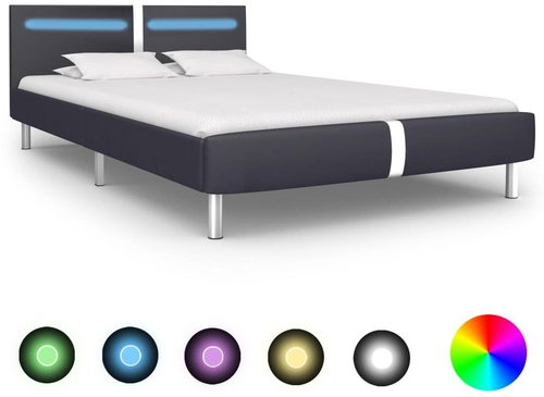 Bed frame with LED light black faux leather 120x200 cm - Bed Frame - Main image