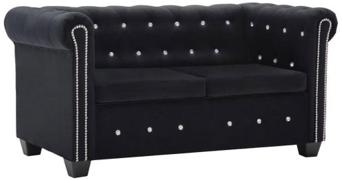 Pohovka 2místná pohovka Chesterfield se sametem 146 x 75 x 72 cm černá - Pohovka - Main image
