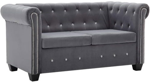 Pohovka 2místná pohovka Chesterfield se sametem 146 x 75 x 72 cm šedá - Pohovka - Main image