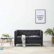 Chesterfield two-seater with dark gray textile upholstery - Couch