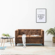 Chesterfield two-seater textile brown with a suede look - Couch