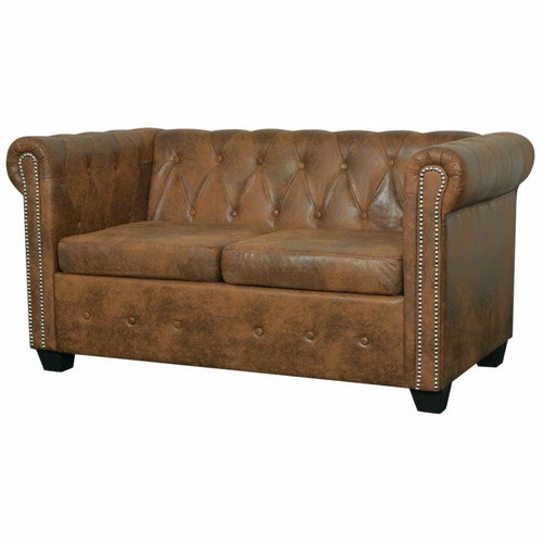 Pohovka Chesterfield dvoumístná pohovka umělá kůže hnědá - Pohovka - Main image