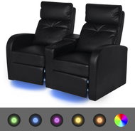 LED reclining two-seater chair, faux leather, black - Armchair