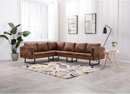 Pohovka Rohová pohovka umělá broušená kůže hnědá - Pohovka