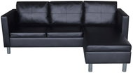 Corner sofa with three-seater chaise longue, faux leather, black - Couch