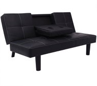 Pohovka Rozkládací pohovka s výklopným stolkem koženková černá - Pohovka