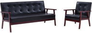 Sofa Set, 2 pcs, Black Faux Leather - Sofa