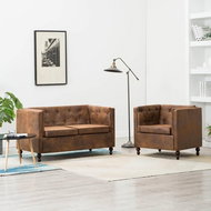 Sofa Chesterfield 2 pcs textile brown suede look - Sofa