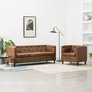 Sofa Chesterfield 2 pcs textile brown suede look - Sofa