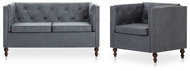 Sofa Chesterfield, 2 pieces, Textile Upholstery, Grey - Sofa