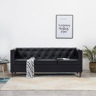 Chesterfield three-seater with black leather upholstery in black - Couch