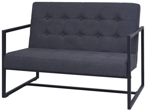 Pohovka 2místná pohovka s ocelovými područkami, textil, tmavě šedá - Pohovka - Main image