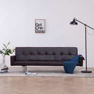 Pohovka Rozkládací pohovka s područkami hnědá umělá kůže - Pohovka