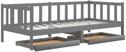 Shumee válenda se zásuvkami 90×200 cm šedá masivní borové dřevo, 3083686 - Postel - Main image