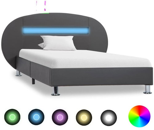 Shumee s LED světlem šedý umělá kůže 90×200 cm, 285438 - Rám postele - Main image