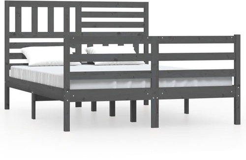 Shumee šedý masivní dřevo 135×190 cm 4FT6 dvoulůžko, 3101065 - Rám postele - Main image