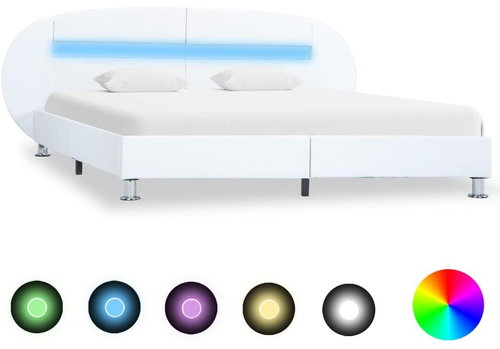 Shumee s LED světlem bílý umělá kůže 120×200 cm, 285434 - Rám postele - Main image