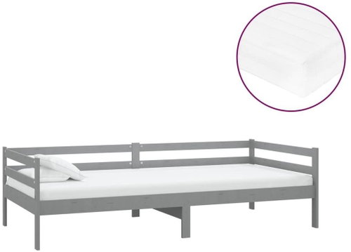 SHUMEE válenda s matrací 90 × 200 cm, masivní borové dřevo, šedá, 3083556 - Postel - Main image