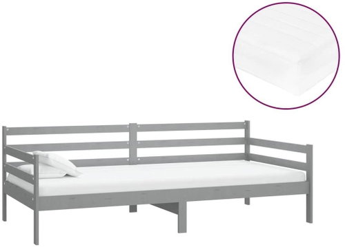 SHUMEE válenda s matrací 90 × 200 cm, masivní borové dřevo, šedá, 3083581 - Postel - Main image