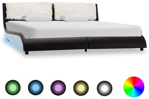 Shumee s LED osvětlením černý a bílý umělá kůže 150x200 cm, 280485 - Rám postele - Main image