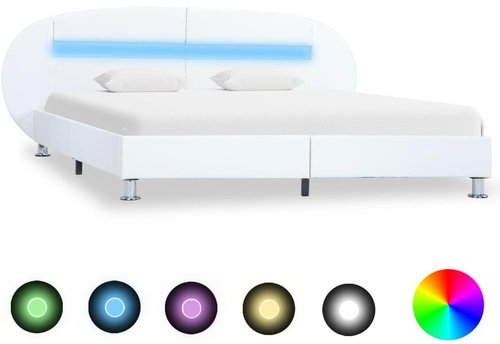Shumee s LED světlem bílý umělá kůže 140×200 cm, 285435 - Rám postele - Main image