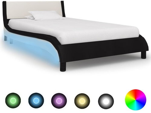 Shumee s LED světlem černobílý umělá kůže 90×200 cm, 280362 - Rám postele - Main image