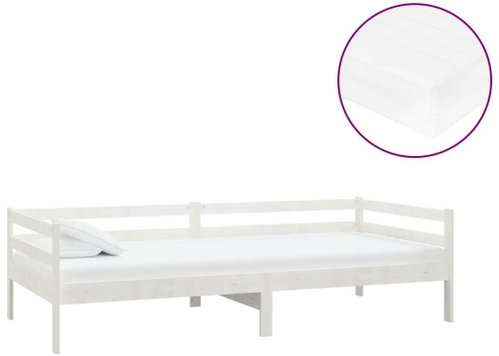 SHUMEE válenda s matrací 90 × 200 cm, masivní borové dřevo, bílá, 3083555 - Postel - Main image