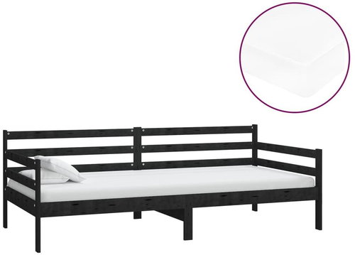 SHUMEE válenda s matrací 90 × 200 cm, masivní borové dřevo, černá, 3083603 - Postel - Main image