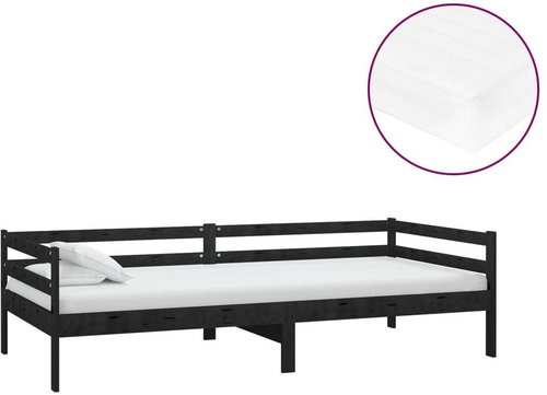 SHUMEE válenda s matrací 90 × 200 cm, masivní borové dřevo, černá, 3083558 - Postel - Main image