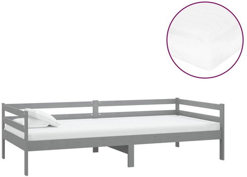 SHUMEE válenda s matrací 90 × 200 cm, masivní borové dřevo, šedá, 3083561 - Postel - Main image